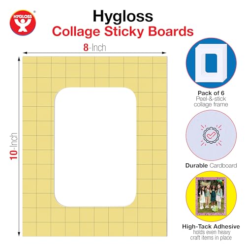 Hygloss Sticky Collage Frames - 6 Pack 8"x10" Self Stick Collage Boards for Kids - Peel & Stick Mounting Boards for Art Projects, School Crafts, Classrooms, and DIY Displays - size: 6-Pcs, style: Frame 8" x 10"