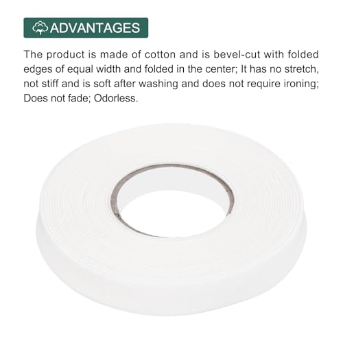 MECCANIXITY 1/2 Inch Double Fold Bias Tape Polyester Continuous Bulk Bias Tape for Sewing, Seaming Quilting Hemming Binding Crafts (White 6 Yards) - color: White, size: 1/2 Inch x 6 Yards