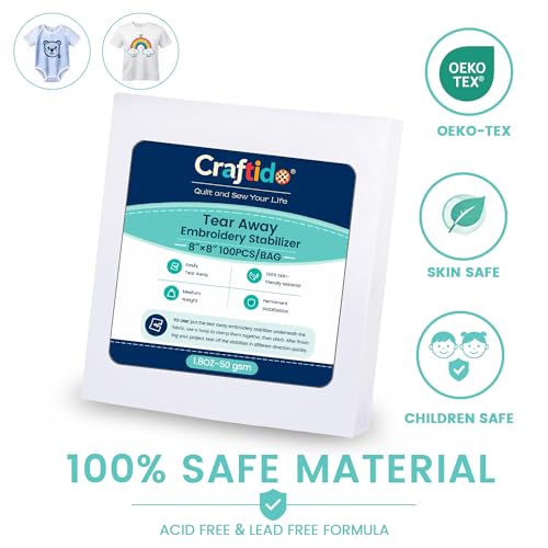 Craftido Tear Away Embroidery Stabilizer 8"x8" 100 Sheets - size: 8"x8" 100 Sheets