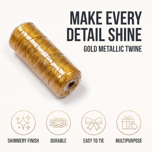100M/328 Feet Gold String Twine for Crafts Decorative Metallic Bakers String Bakers Twine Glitter Gold Cord for Crafting Decorative Wrapping String for DIY Crafts Presents Gift Wrapping