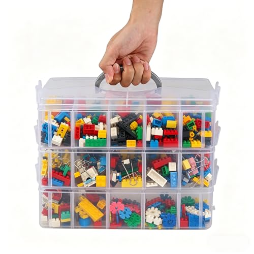 3-Tier Clear Plastic Craft Organizer Box with 30 Compartments