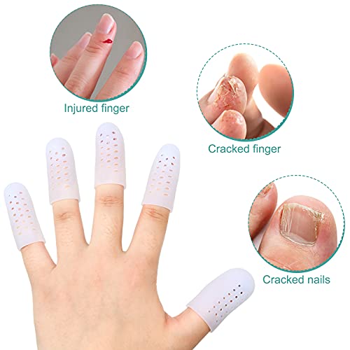 Nuanchu 20 Pcs Gel Finger Cots Finger Protectors Silicone Caps Breathable Gel Cots Holes Silicone Toe Sleeves for Eczema Wounds Cracking Blisters Broken Arthritis(White) - color: White