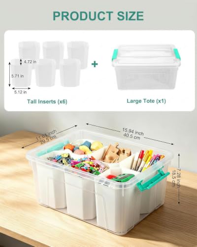 NUMIFUN 17QT Clear Storage Bins with Lids & Dividers for Crafts - color: Clear Green
