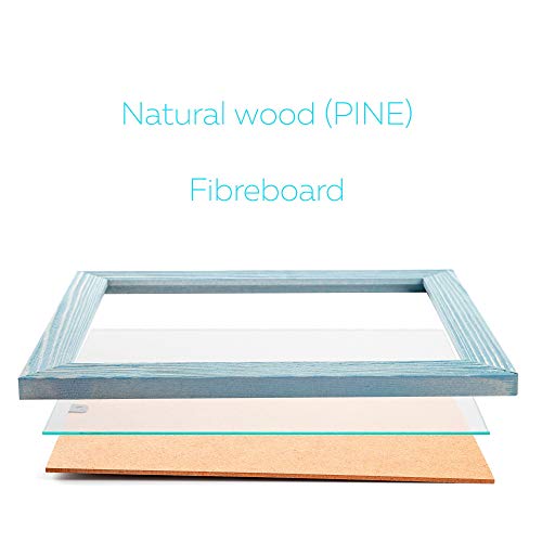 Rustic Wooden Square Picture Frames 8x8 - Set of 2-100% Natural Eco Distressed Wood with Real Glass for Wall Mounting and Tabletop Photo Frame - Blue Turquoise - color: Blue Turquoise