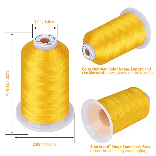 Simthread Embroidery Thread 5500 Yards Harvest Gold 206, 2 Huge Spools 40wt Polyester for Brother, Babylock, Janome, Singer, Pfaff, Husqvarna, Bernina Machine - color: Harvest Gold