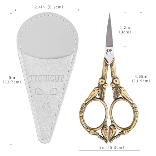 Embroidery Scissors, Small Sharp Pointed Sewing Scissors for Cross Stitch Cutting Embroidery Sewing Handcraft Craft Art Work DIY Tool with PU Leather Sheath (Vintage color) - color: Vintage Color