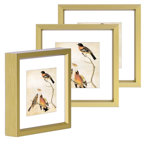 BKABOT 3x3 Brass Metal Photo frames 3 Pack HD Glass Mat 2x2 Wall Table - color: Brass, size: 3x3