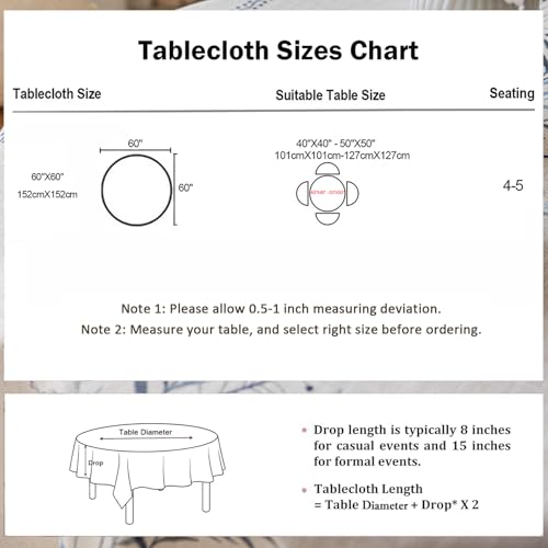 Joyfol Day Rustic Waterproof Linen Round Tablecloth, Heavy Weight Fern Embroidery Table Cloths for Round Tables, Farmhouse Spill-Proof Table Covers with Tassels, Blue, 55 inch - color: Blue Fern, size: 55" (Round)