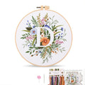 Harimau Letter D Pattern Embroidery Kit for Adult Beginners, Complete Starter Pack with 1 Hoop, Needles, Instruction Guide & Embroidery Stitch Video Tutorials - color: D