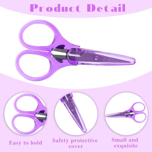 3Pcs Small Scissors All Purpose Craft Scissors Stainless Steel Scissor with Protective Cover Mini Detail Craft Scissor Precision Straight Fine Tips Design for Paper Cutting,Scrapbooking - color: Pinkl,purple,blue