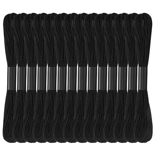 Black Embroidery Floss: 14 Skeins Embroidery Thread Cross Stitch Thread - color: Black