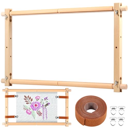 kjcbkcb Embroidery Scroll Frame, Wooden Cross Stitch Frame with Clips, Rotated Needlepoint Embroidery Tapestry Scroll Frame, Adjustable Needlepoint Stretcher Frame for Embroidery（12 x 21inch）