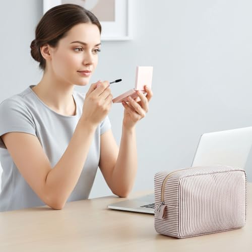 Sanwuta 3 Pcs Seersucker Makeup Bags, Khaki - color: Khaki
