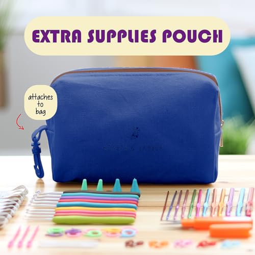 Crochet Kit for Beginners Adults and Kids - Beginner Crochet Kit for Adults with Step-by-Step Video Tutorials, Amigurumi and Crocheting Kit, Crochet Starter Kit with Soft Crochet Yarn and Crochet Bag - color: Royal Blue, style: Crochet Kit + Bag