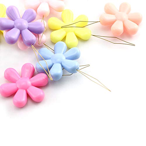 Needle Threaders 10PCS Assorted Colors Plastic Flower Head Wire Loop Needle Threaders for Hand Stitching