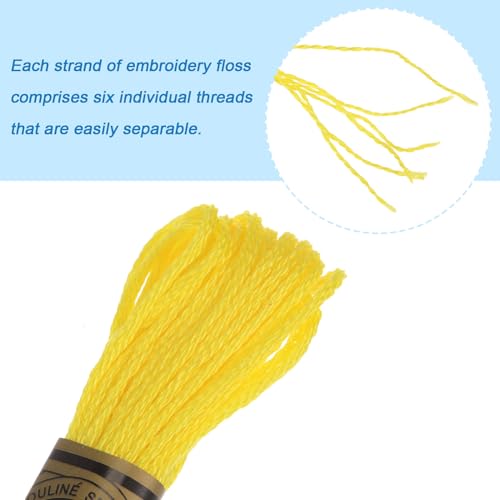 HARFINGTON 12 Skeins Embroidery Floss 8m Each Egyptian Long Fiber Cotton Cross Stitch Thread 26S/2x6 for Embroidery Projects Bracelet, Yellow - color: Yellow