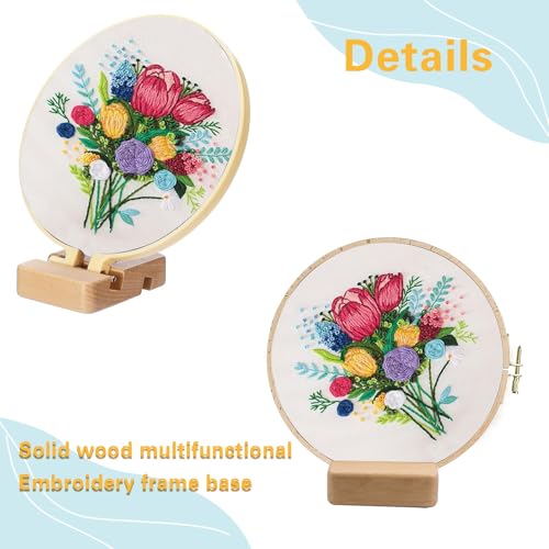 4 PCS Embroidery Hoop Display Base, Beech Wood Double Slots Embroidery Frames Stand Cross Stitch Hoop Holder for DIY Art Crafts Decor Display