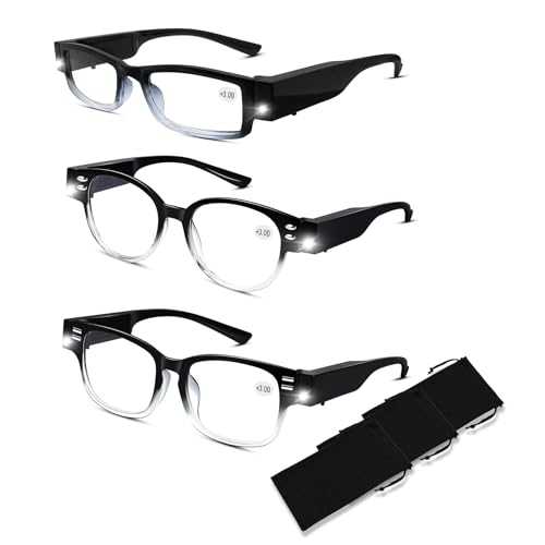 3Pack Reading Glasses with Light and Magnifier Bright Led Readers with Lights Blue Light Blocking Lighted Eye Glasses - color: Style 2