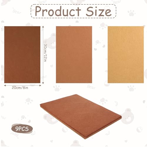 8"X 12" Brown Felt Sheets for Crafts, 9 PCS Thin Sewing Felt Fabric Sheet Stiff Felts Paper Non-Woven Felts Fabric Craft Sheets for DIY Art Crafts Sewing Projects Making Supplies