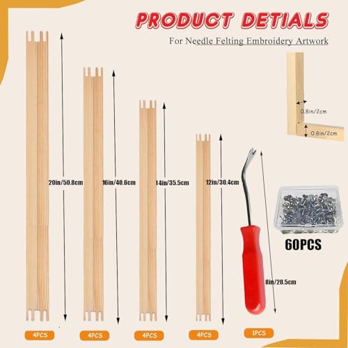 16 Pcs 4 Sets Stretcher Bars for Needlework Canvas Stretcher Bars 10 Different Size Combinations Embroidery Stretcher Bars for Cross Stitch Frame Set with Thumbtack and Remover Tool(Large Size) - size: large