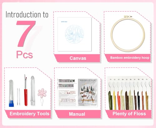 Huacan Embroidery Kit for Beginners Adults, Easy Needlepoint Kits for Adults with Stamped Embroidery Patterns. (Village) - style: Village