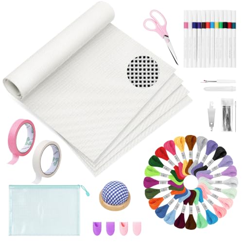 18 Mesh Needlepoint Canvas Kit - 80Pcs Beginner Needlepoint Kits for Adults, Includes 4 Pcs 18" x 12" Needlepoint Canvas,Threads, Markers, Tapes, Needles, Scissor, Protection Covers and Ripper