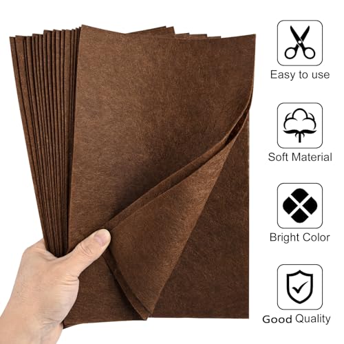 20 Pcs Brown Felt Fabric Sheet 8" x 12" Assorted Color Felt Fabric Sheets for Crafts DIY Handcraft Sewing Squares Patchwork Nonwoven - color: Brown