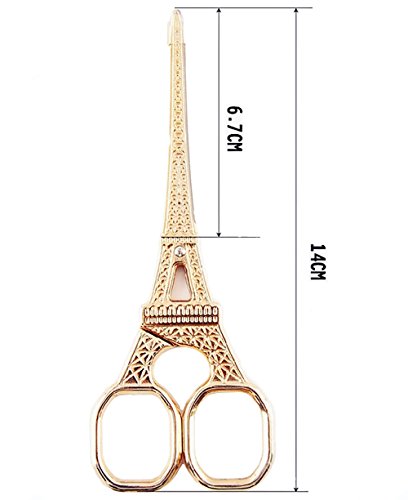 Honbay 5 Inch Gold Plated Stainless Steel Eiffel Tower Embroidery Scissors for Sewing, Craft, and Art Work
