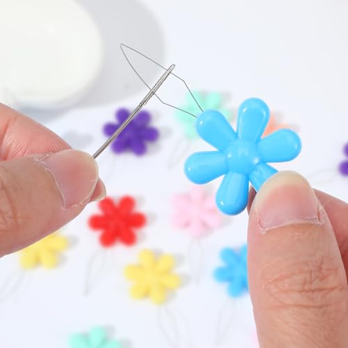 Needle Threaders for Hand Sewing, 40 PCS Cute Flower Head Embroidery Threader Colorful Wire Loop Sewing Threaders Kit for Sewings Embroidery Craft Knitting Quilting Cross Stitch Repair Clothing
