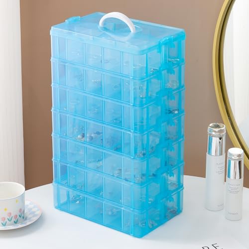 Gagee 7-Tier Craft Organizers and Storage,Bead Organizer Box with 70 Adjustable Compartments,Stackable Storage Containers for Arts and Crafts, Toy, Threads,Fuse Beads, Washi Tapes,Blue - color: Blue, size: 7