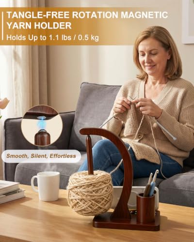 SPEENSUN Magnetic Bamboo Yarn Holder with Phone Stand, Black Finish - color: Black Finish