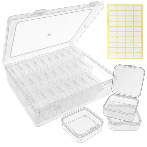 Guyuyii 30 Clear Plastic Bead Storage Containers with Hinged Lids & Labels - size: 31 Pcs