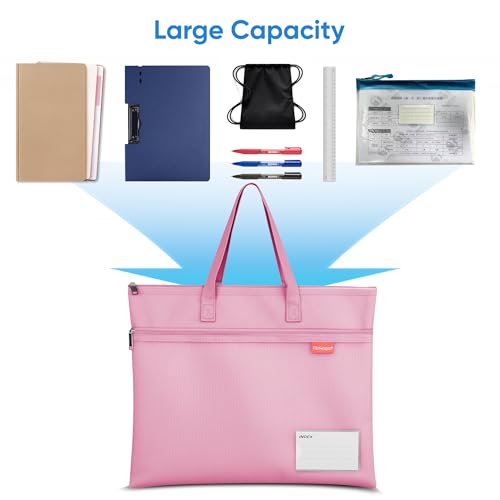 Wisdompro 14.1×11" Mesh Zipper Pouch with Handle, 3 Pockets File Bag-Pink - color: Pink