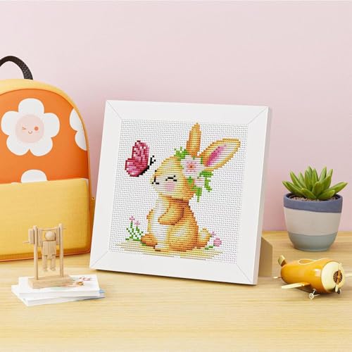 VIGEGU Rabbit Stamped Cross Stitch Kits for Adult Beginner with Frame - color: Rabbit