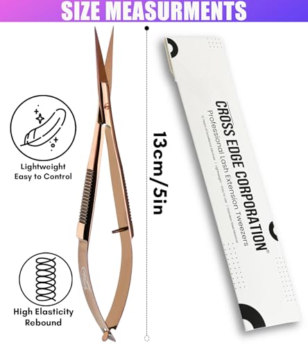 Cross Edge Spring Scissors 5 Inch straight Stainless Steel Precision Eyebrow & Eyelash Shaping & Trimming Scissor, Snips Squeeze, Embroidery, Knitting Micro Tip Craft Scissors (Rose Gold) - color: Cec-ss-08