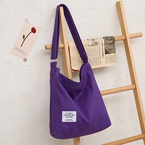Covelin Women's Retro Large Size Canvas Shoulder Bag Hobo Crossbody Handbag Casual Tote - color: Purple
