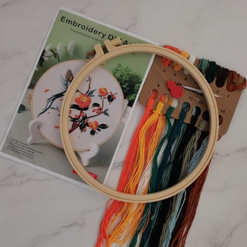 Esffaci Embroidery Starter Kit for Adult Beginner with Hummingbird‌ Flowers Pattern Hand Embroidery Set with Embroidery Cloth Hoop Needle Threader Embroidery Floss and Instruction - color: Hummingbird