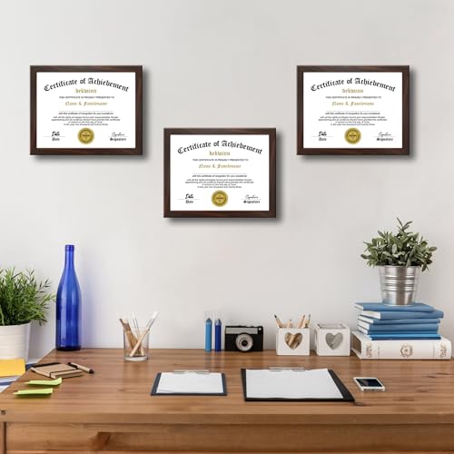 8.5x11 Diploma Frame Certificate Document Frame Set of 3 with High Definition Glass,Picture Frame for Wall and Tabletop Display in Walnut - color: Walnut, size: 8.5x11(set of 3)
