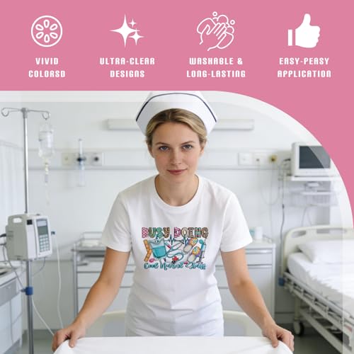 Dazoratix Nurse Week Iron on Transfers - 20 Sheets Colorful DTF Ready to Press Bulk Heat Patches Medical Stickers Vinyl Decals for T Shirts Clothing Bag Hat Pillow DIY Crafts Appliques Decorations - style: Nurse Week