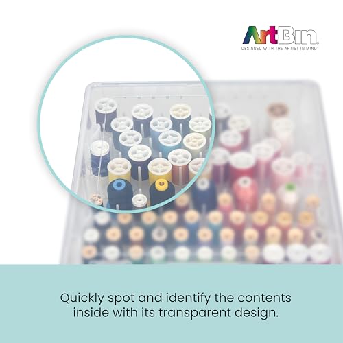 ArtBin Super Satchel Thread Box - Versatile Thread Storage for Sewing, Embroidery, and Quilting - 108 Pegs, Portable Design, Compatible with ArtBin Accessories - Made in USA, Transparent and Compact