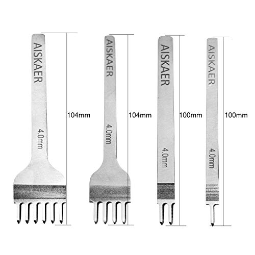 Aiskaer Leather Stitching Punch Set, Diamond Chisel Tools, 4mm White Steel 1/2/4/6 Prong for Leather Craft DIY - size: 4mm