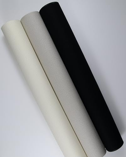 KCS 3 pc of 15" x 18"(38cmx45cm) Counted Cross Stitch Cotton Aida Cloth Needlework Rolled Fabric Box,14CT,Antique White+Pearl Grey+Black - color: Antique White+pearl Grey+black, size: 14CT