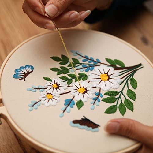 Embroidery Kit for Beginners,Cross Stitch Kits for Adults DIY Craft 3pcs Embroidery Pattern Needlework Fabric Embroidery Thread and Needles 1pcs Embroidery Hoop Adult Stitch Stuff Sewing Kit Gift - color: Flower