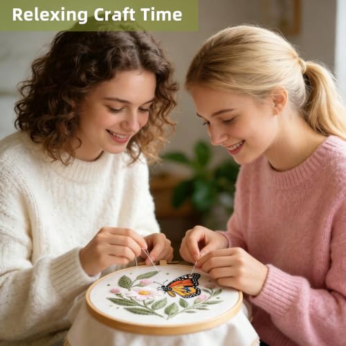 Herdiese Embroidery Kit for Beginners & Adults, 3 Sets with Instructions - color: Flower-F (3 Pack)