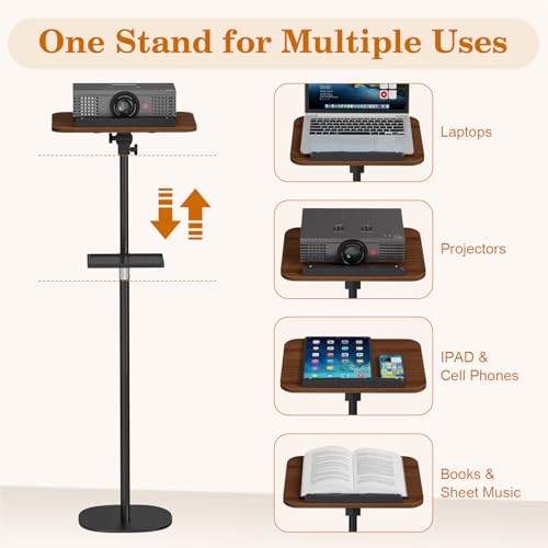 Snughome Floor Book Stand with Removable Tray, Wood Standing Book Stand for Reading, Height Adjustment 21"-51", Music Stand Cookbook Stand Textbook Stand Laptop Stand Book Holder for Display - color: Walnut Brown