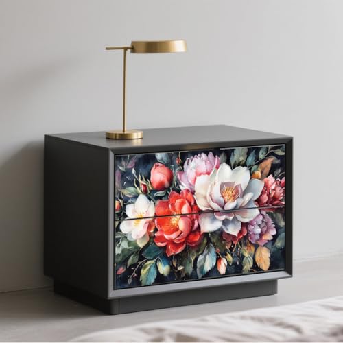 Peacoblue Dark Floral Rub On Transfers for Furniture Craft 6"x12" - style: Artistic flowers on dark