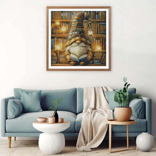 Book Gnome Cross Stitch Kits, Book Gnome Cross Stitch Patterns,Dimensions Cross Stitch Kits Embroidery Kit Arts and Crafts for Beginners 13.7x13.7 inch - color: T024