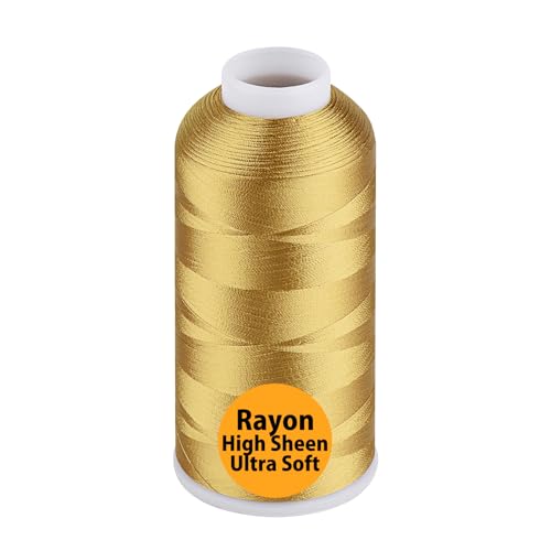 Simthread Rayon Embroidery Thread 5500 Yards Huge Spool, 40wt 100% Rayon Viscose for Commercial and Domestic Machines - Gold 1225 - color: Gold1225
