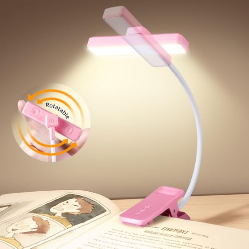 VAVOFO 24 LEDs Rotatable Book Light, Rechargeable Clip Reading Lamp, Pink - color: Pink