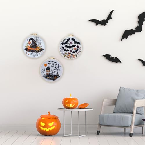 LB Black and White Halloween Embroidery Kit for Beginner Adults - color: Orange Black